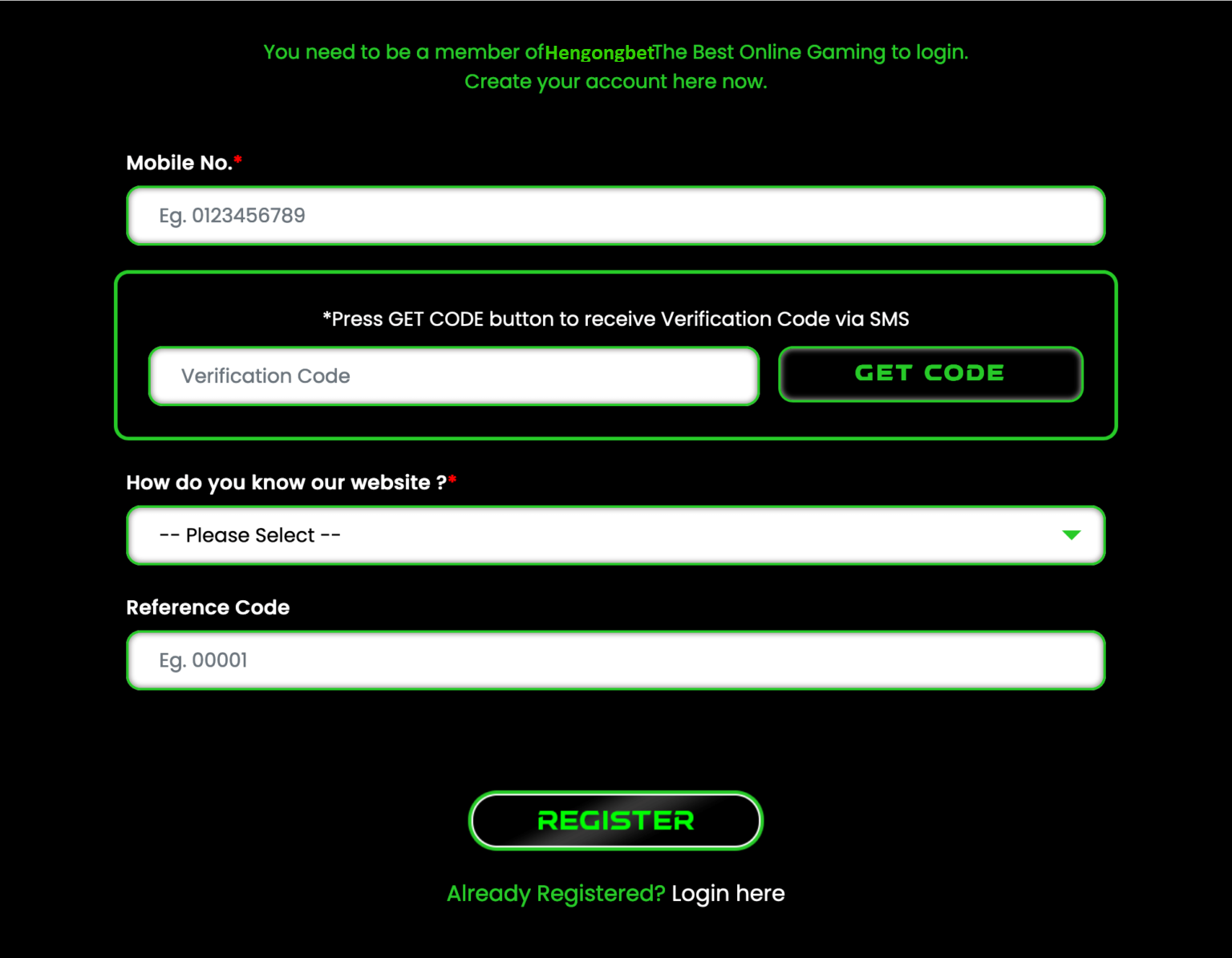 Hengongbet Member Registration

